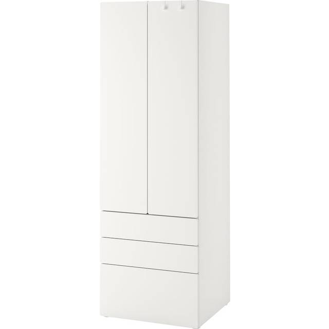 SMÅSTAD / PLATSA garderob, vit vit/med 3 lådor, 60x57x181 cm