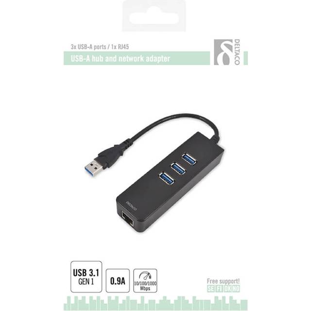 nätverksadapter, 1xGigabitRJ45, 1xUSB3 A ha, 3x USB3 ho, svart (Y-3045)