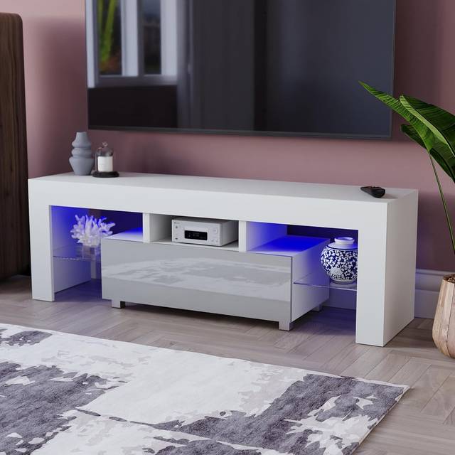 Luna 1 Drawer LED TV Unit - White / Grey