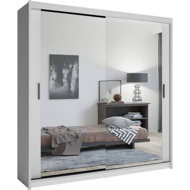 (White, 203cm) Chicago Double Mirror Sliding Door Wardrobe