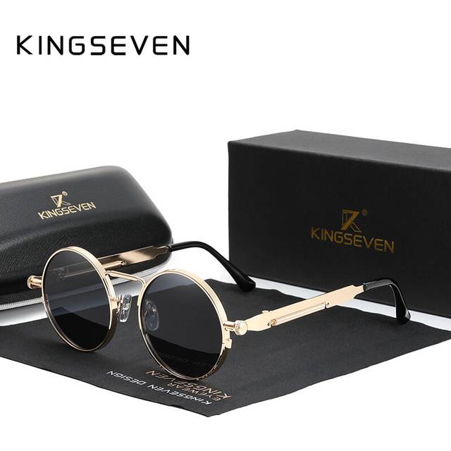 (Gold-Gray, Orignal) High Quality Gothic Sunglasses Polarized Men Women Brand Designer Vintage