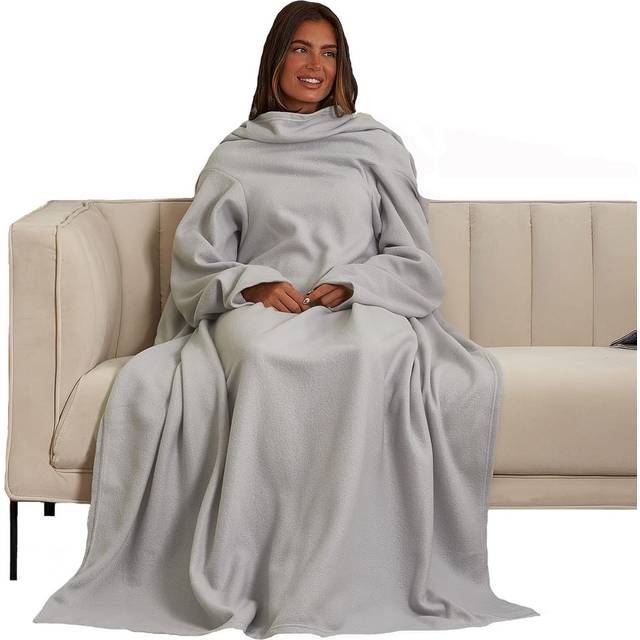 OHS Fleece Wearable Blanket with Sleeves - Silver - Grey
