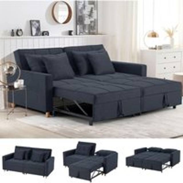 3-in-1 Sofa Bed, Double Sleeper Chair Bed with Adjust Backrest Into a Sofa,Fabric Couch,Double Bed,Convertible Chair Bed for Adults, Navy - Yodolla