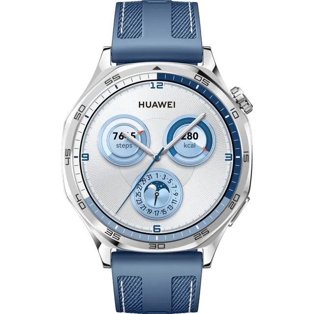 Huawei Watch GT 5 - 46 mm - rostfritt stål - smart klocka med vävd rem - fluoroelastomer, nylon - blå - handledsstorlek: 140-210 mm - display 1.43" -