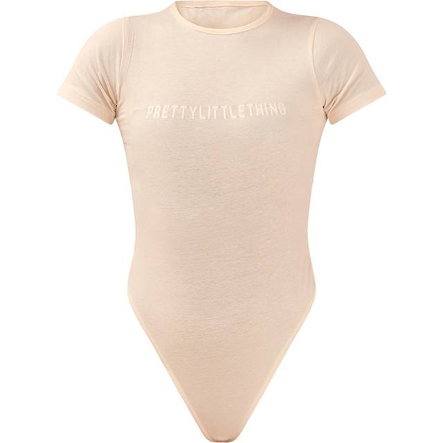 PRETTYLITTLETHING Off White Logo Short Sleeved Bodysuit, Off White