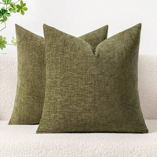 SHEIN 1pc Olive Green (Pillow Insert Not Included) Multi-Color Textured Throw Pillow Cover, Modern Farmhouse Style Chenille 3D Textured Breathable Cushion C