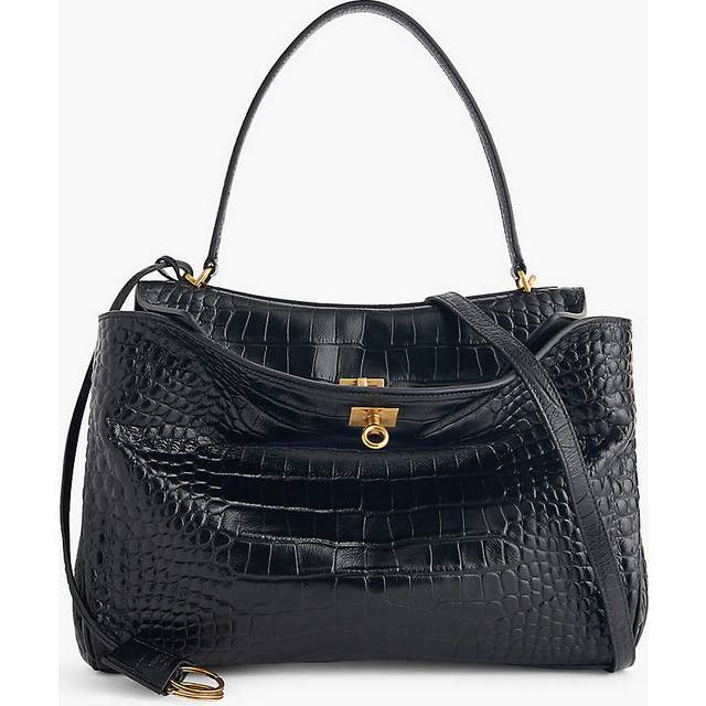 Balenciaga Black Rodeo Croc-pattern Leather Top-handle Bag - BLACK