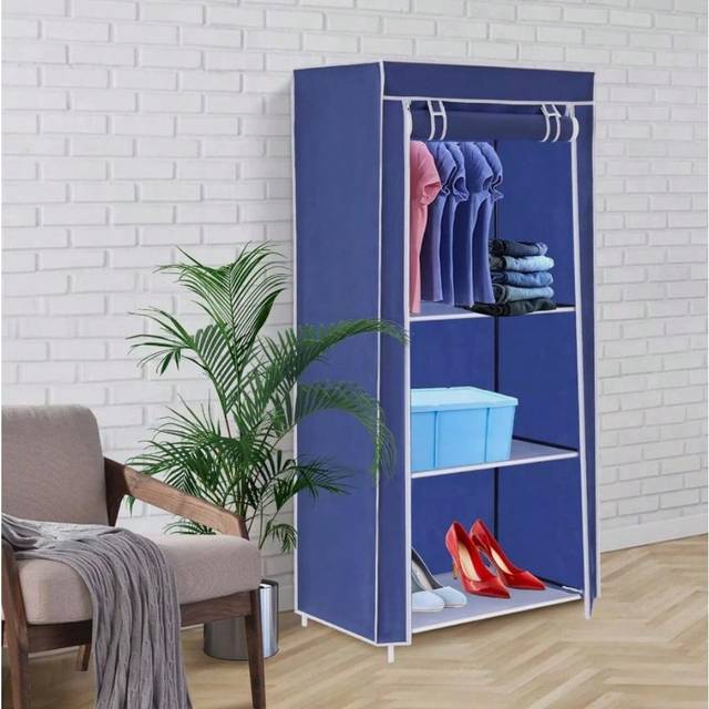 SHEIN Canvas Wardrobe 149x70x45cm Portable Simple Clothing Storage Unit Fabric Wardrobe With Hanging Rail Cloth Wardrobe Suitable For 1 Person&#39;s Clothing St