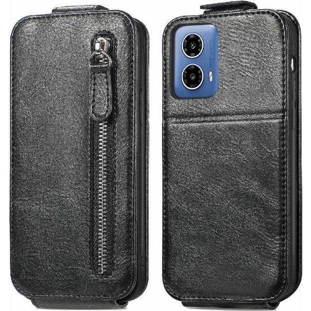 (Black) Zips Flip Case for Motorola Moto G34 5g Leather Case Fashion Design Wallet Function Exquisite Business Flip Cover