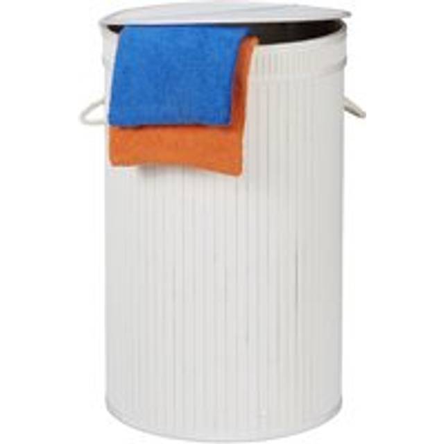 Lidded Laundry Hamper, Round Clothes Sorter, 65 Litres, xxl Stand, White - Relaxdays