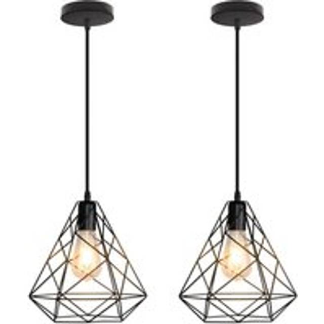 Norcks - 2PCS Classical Diamond Pendant Light Black Antique Ceiling Light Metal Industrial Retro Pendant Lights For Bedroom Bar Cafe