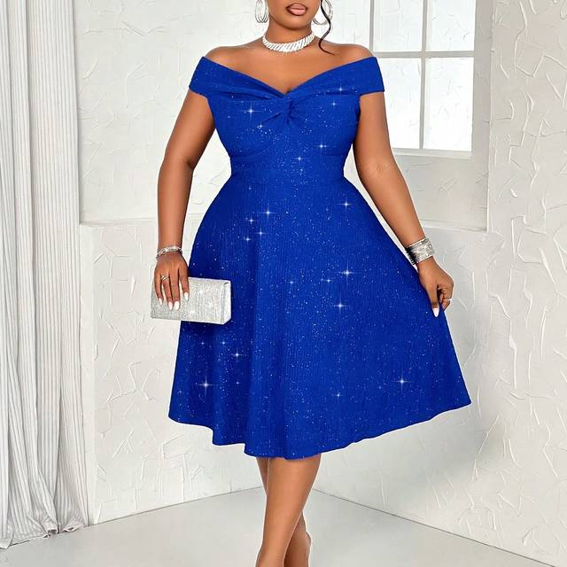 BIUBIU Women&#39;s Plus Size Sexy Solid Twisted Off Shoulder Backless Glitter Detail A-Line Dress For Party, Cocktail, Valentine&#39;s Day, Elegant Prom Semi Formal