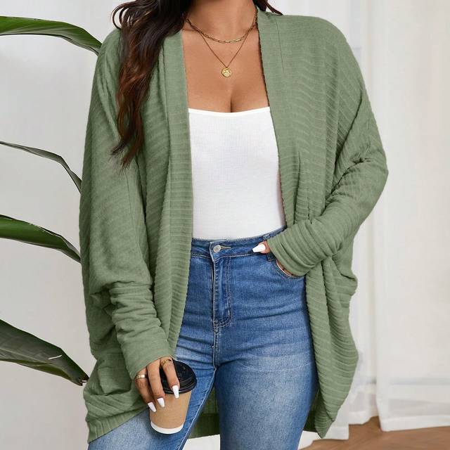 SHEIN Plus Size Casual Loose Ribbed Brushed Knit Coat