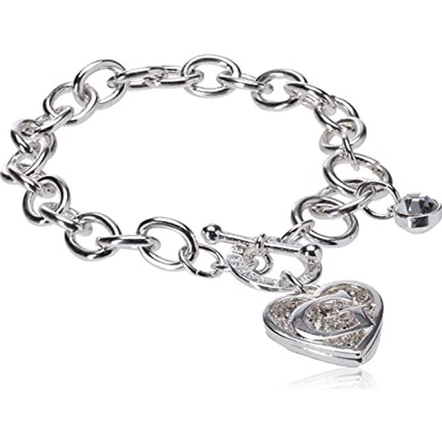 GUESS Toggle Chain Bracelet with Logo Heart Link Charm Bracelet