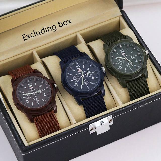 SHEIN 3-Piece Fashionable, Casual And Versatile Men&#39;s Nylon Strap Quartz Watch Combination Set Is Suitable For Daily Matching And Is An Ideal Choice For Gif
