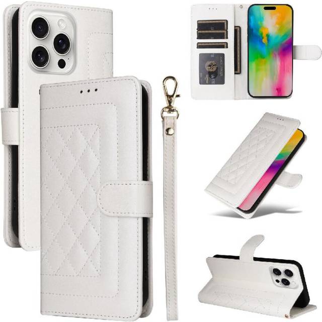 (White) Flip Case for iphone 16 Pro Shockproof Flip Cover Wallet Simple Business Leather Case