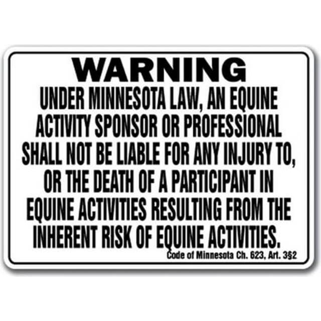 SignMission WS-D-1014-Minnesota 10 x 14 in. Minnesota - Activity Liability Warning Statute Horse Farm Barn Stable Equine Plastic Sign
