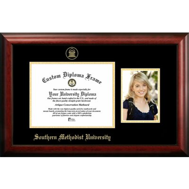 Campus Images TX944PGED-1185 8.5 x 11 in. Southern Methodist University Gold Embossed Diploma Satin Mahogany Frame with 5 x 7 in. Portrait
