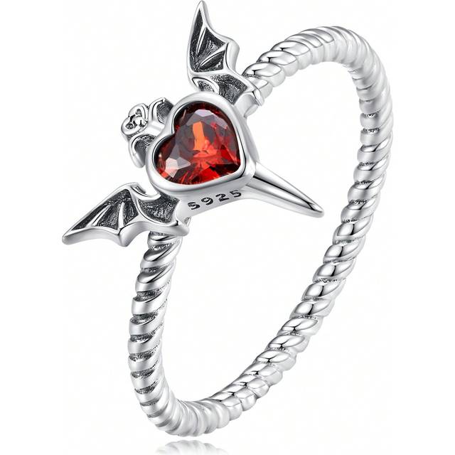 WOSTU 1pc 925 Sterling Silver Punk Goth Bat Wings Braided Ring For Women Retro Ring Halloween Jewelry Gift