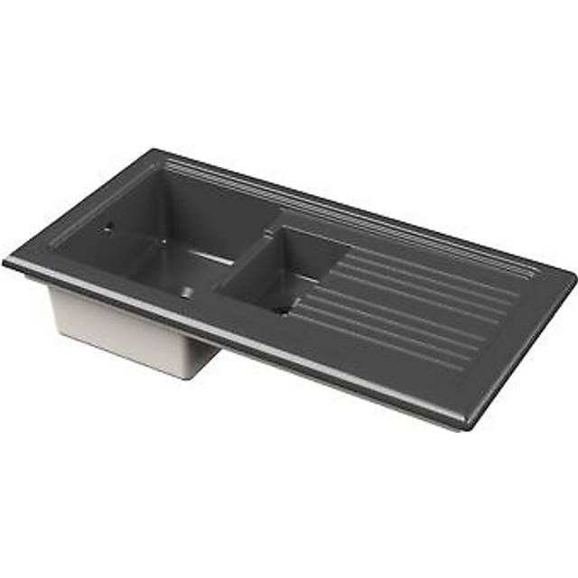 Fireclay Ceramic 1.5 Bowl Kitchen Sink & Grooved Drainer - 1010mm - Soft Black