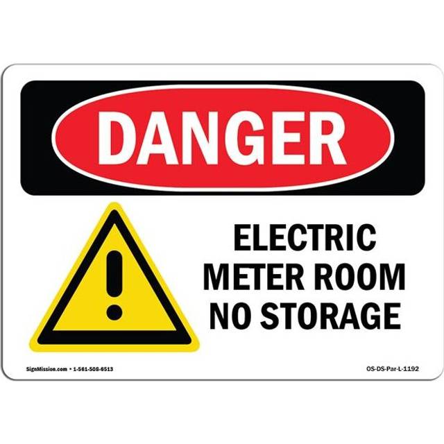SignMission OS-DS-D-1218-L-1192 OSHA Danger Sign - Electric Meter Room No Storage