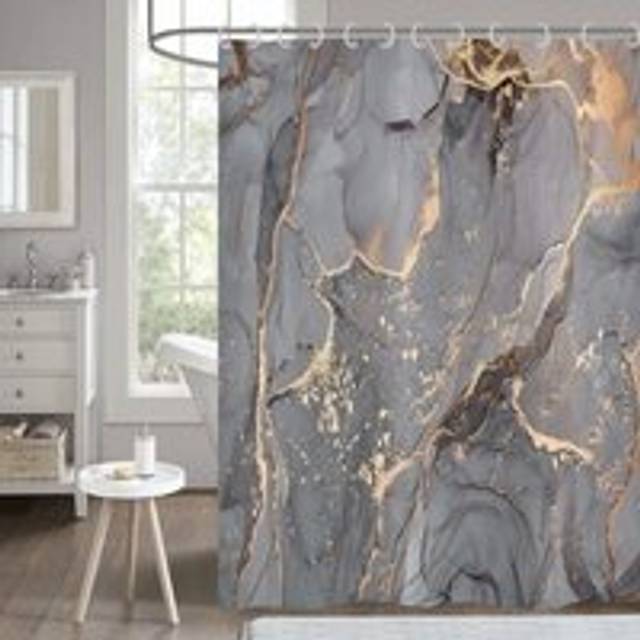 Gray Marble Shower Curtain 180x200, Glitter Shower Curtain Gold Cracked Abstract Modern Luxury Art Waterproof Bath Curtain Washable Polyester Fabric