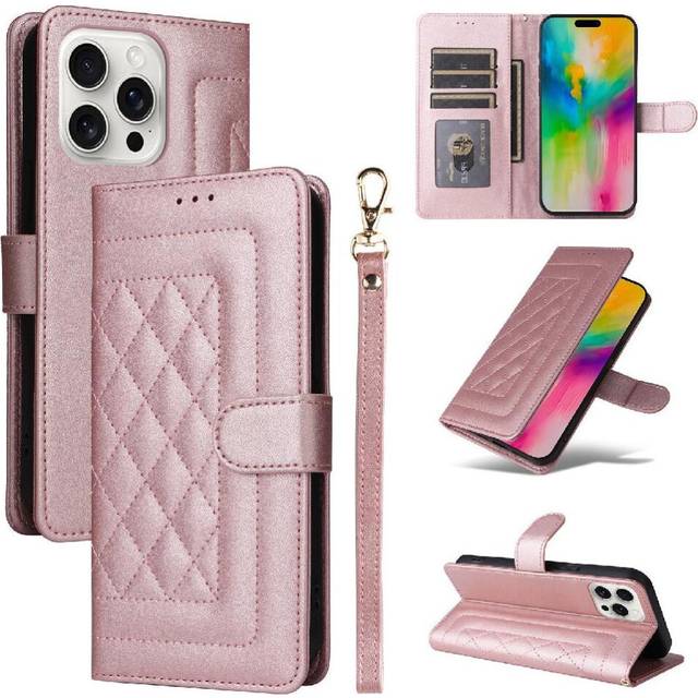 (Rose Gold ) Flip Case for iphone 16 Pro Max Shockproof Simple Business Flip Cover Leather Case Wallet