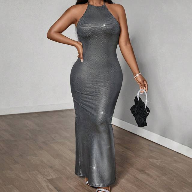 VaVaBold Women Elegant Coated Fabric Turtleneck Fitted Dress, Autumn/Winter