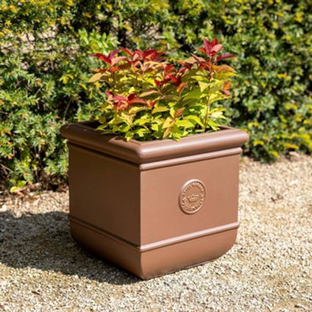 Primose Matte Fibrecotta Debossed Cube Planter In Toffee Brown 32cm - One Size