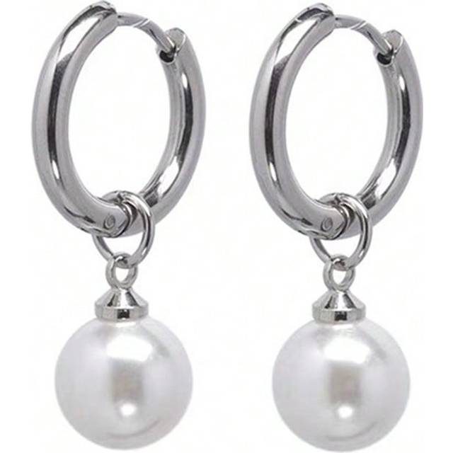 SHEIN Stainless Steel Waterproof No Fading Women Pearl Hoop Earrings In Gold & Silver