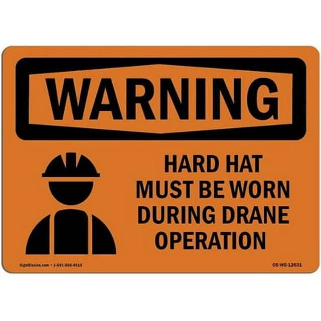SignMission OS-WS-A-1014-L-12631 10 x 14 in. OSHA Warning Sign - Hard Hat Worn During Crane Operation