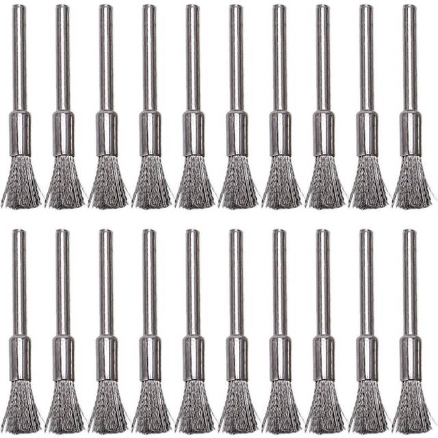 20 Pc Stainless Steel 1/4 Inch (6mm) Pen Wire Brush 532 with 1/8 Inch (3mm) for and Compatible Tool
