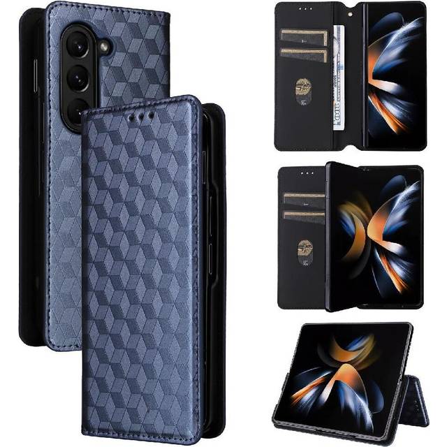 (Blue) Flip Case for Samsung Galaxy Z Fold 6 3d Pattern Pu Leather Wallet Card Slots Holder Magnetic Closure