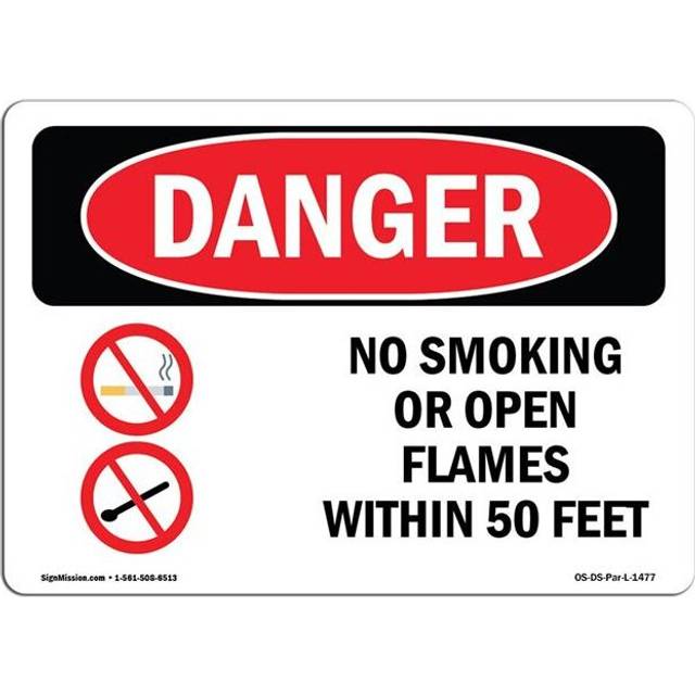 SignMission OS-DS-D-35-L-1477 OSHA Danger Sign - No Smoking or Open Flames within 50 Feet