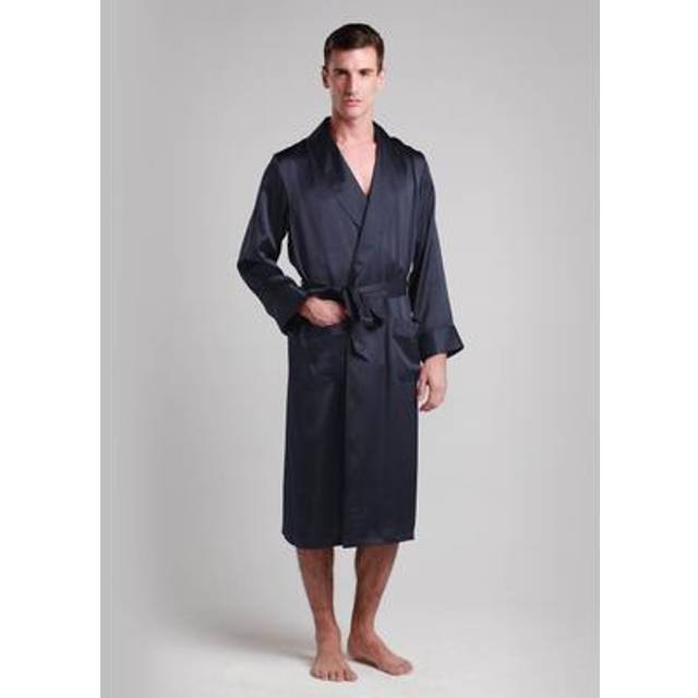 LILYSILK Silk Dressing Gowns For Men Navy Blue S Pure Mulberry Silk