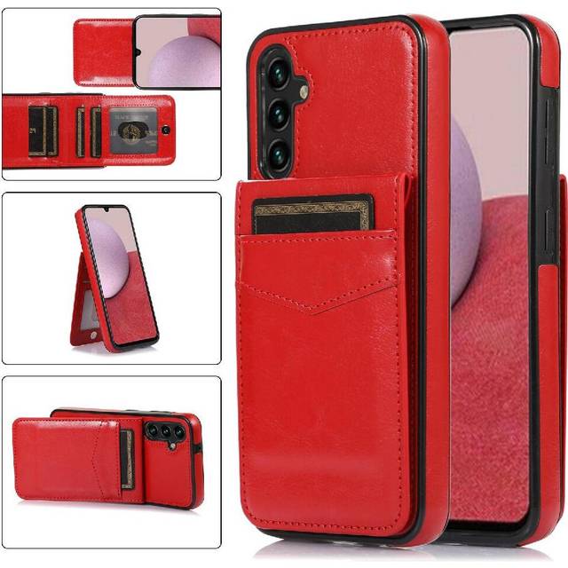 (Red) Compatible with Samsung Galaxy A35 5g Card Holder Magnetic Clasp Kickstand with Credit Premium Leather Case Wallet