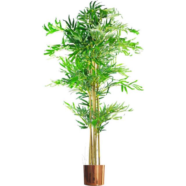 Leaf 150Cm (5Ft) Natural Look Artificial Bamboo Plants Trees - Xl With Copper Metal Planter, Green