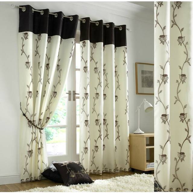 Woodsburgh Tahiti Lined Eyelet Semi Sheer Curtains - Chocolate (142 W x 137 D cm)