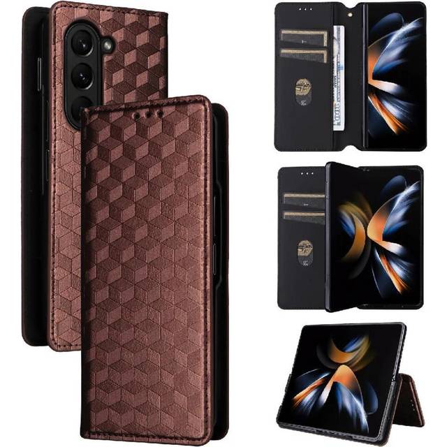 (Brown) Flip Case for Samsung Galaxy Z Fold 6 3d Pattern Pu Leather Wallet Card Slots Holder Magnetic Closure