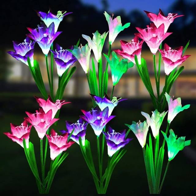 Coocheer - Solar Light Outdoor Decorative Flower Lantern, Waterproof, with 24 Lily Flowers, Multicolor Color Changing led Landscape Lighting for