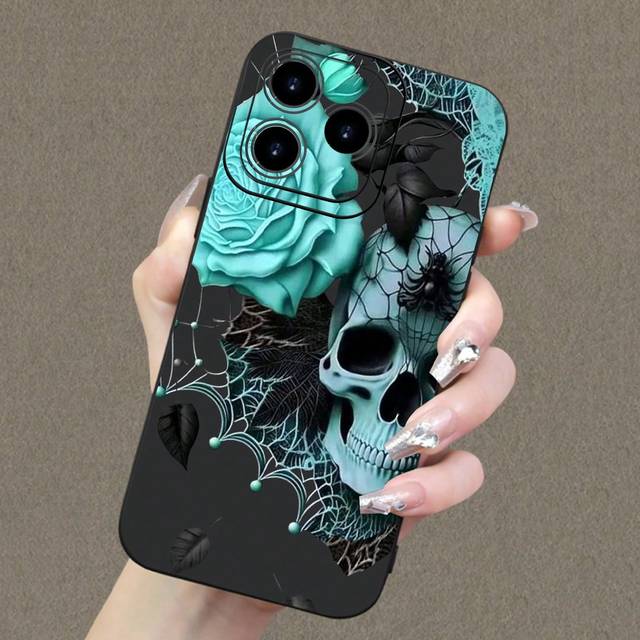 SHEIN Vampire Skull Painted Anti-Drop Phone Case Compatible With IPhone 14 Pro Max, 13, 11, XR, 8, 7, Samsung Galaxy S24, A03s, A03 Core, A04, A12, A13, A14
