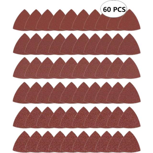 60pcs Triangular Hook and Loop Triangle-Sandpaper, Fit 3-1/8 Inch Oscillating Multi Tool Sanding Pad, Assorted 40 60 80 100 120 240 Grits