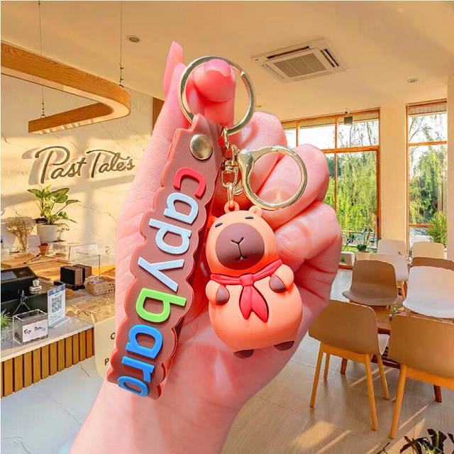 (Red Scarf) Capybara Doll Keychain Pendant Cute Silicone Bag Decoration Party Favor Gift