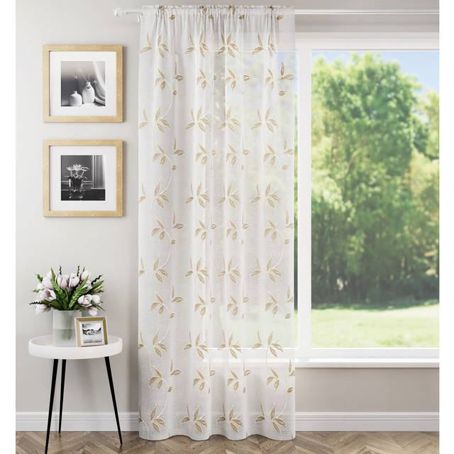 Antwin Polyester Sheers & Voiles Rod Pocket Curtain Single - Brown;White (139.7cm Width x 121.92cm Drop)