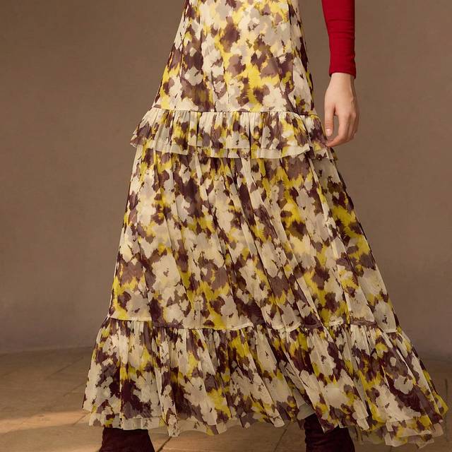 MOTF ALLOVER PRINT RUFFLE HEM LONG SKIRT
