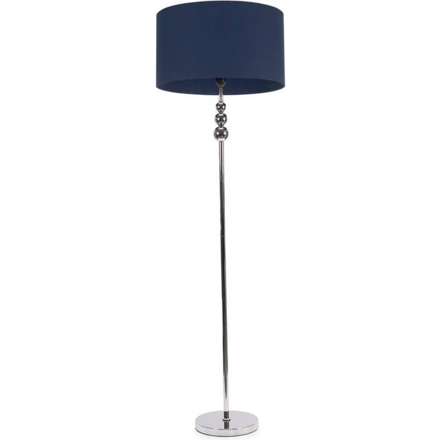 Marissa Fabric Drum Shade with Chrome Stacked Ball Floor Lamp with LED Bulb - Navy - One Size