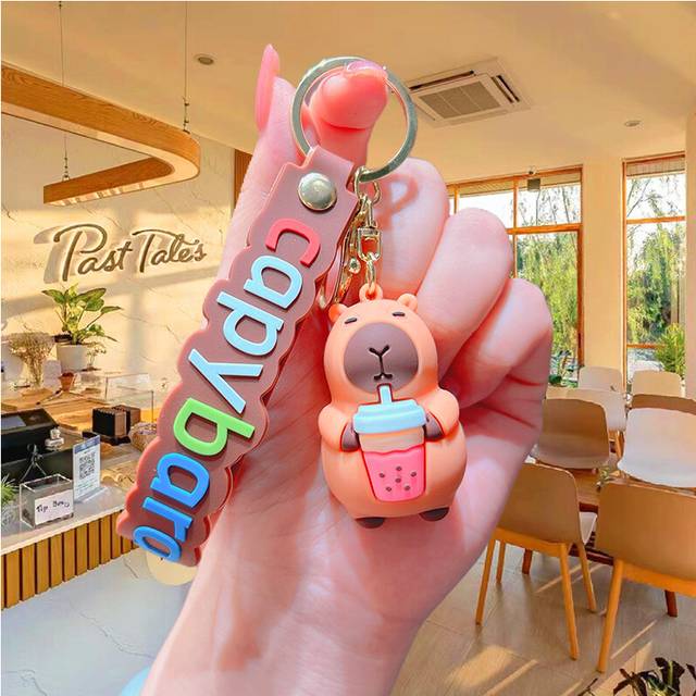 (Milk Tea) Capybara Doll Keychain Pendant Cute Silicone Bag Decoration Party Favor Gift