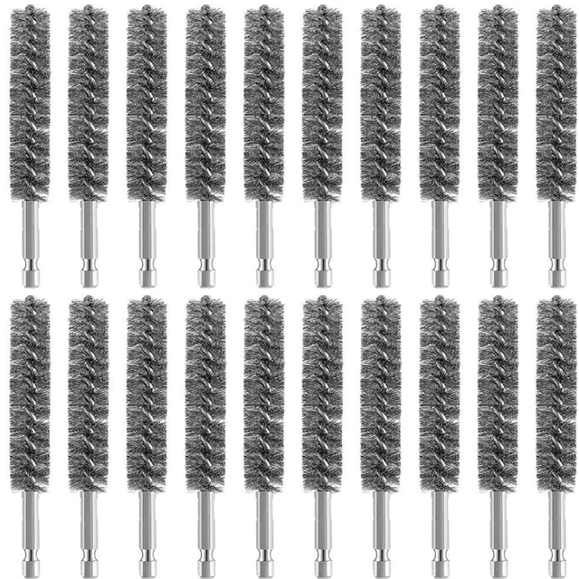 moresk-Stainless Steel Bore Brush Stainless Steel Bristles Wire Brush for Power Drill Cleaning Stainless Steel Brush (20 PCS)