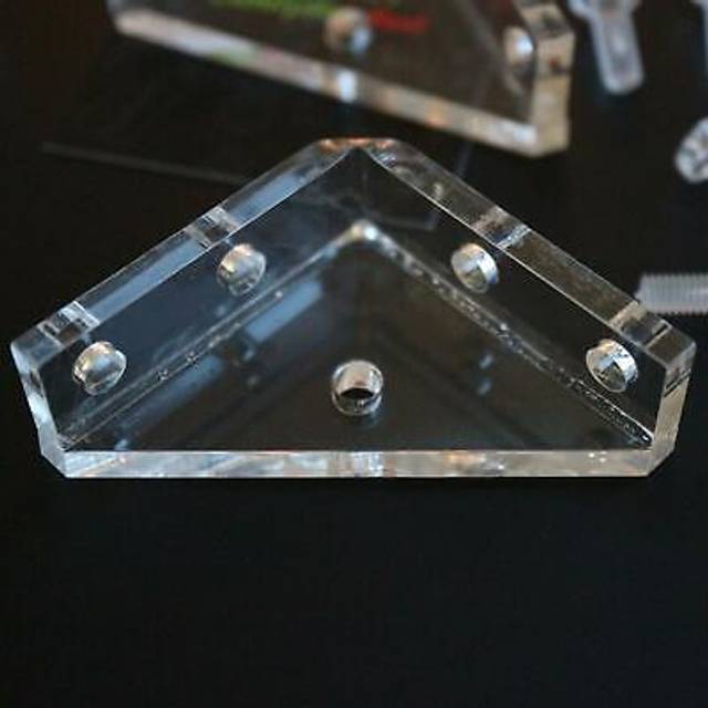 4 x V3, 5mm Thickness, Corner Brackets, Clear Transparent Acrylic + 20x M5 Bolts, Clear Right Angle Bracket, Corner