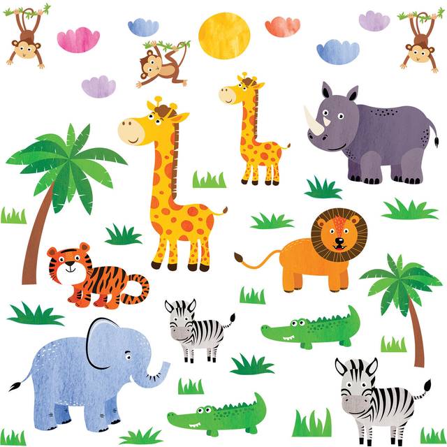 Walplus Kids Jungle Animals Self Adhesive Wall Stickers - Green - 125 x 67cm